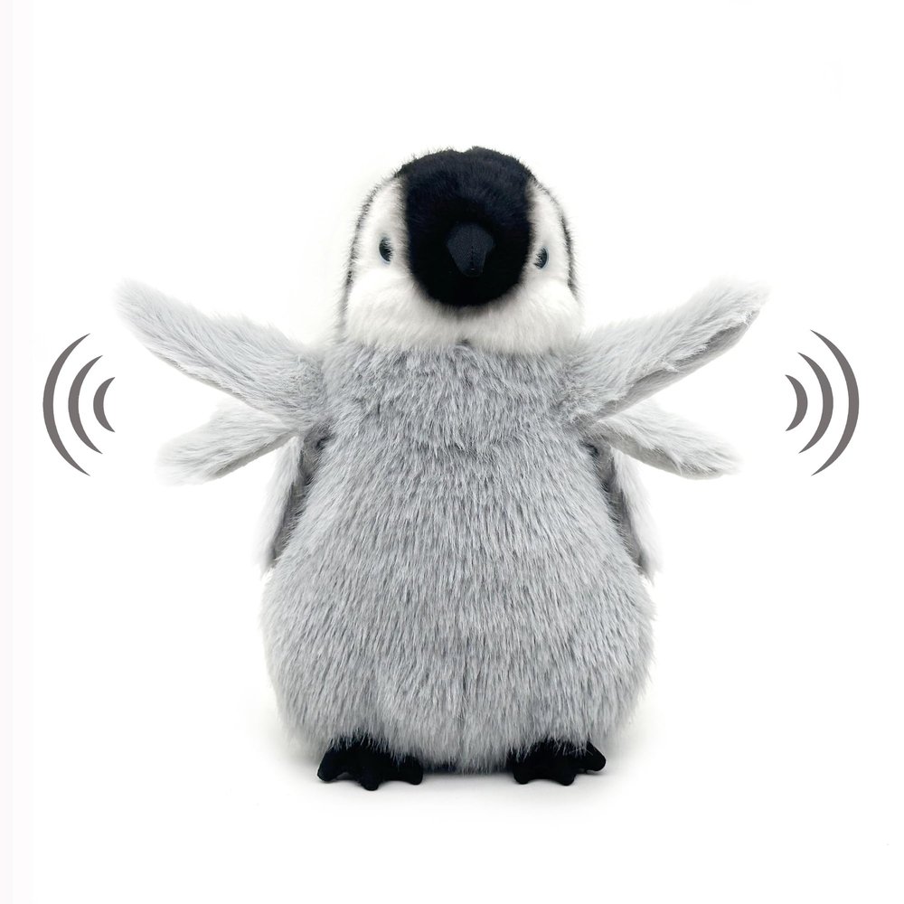 FLUFFYFUN Flapping Wing Penguin Plush 10" (Motion Activated by Squeezing Belly), Lifelike Interactive Toy for Kids
