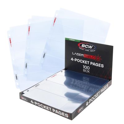 BCW LaserWeld 4-Pocket Currency Page - 100ct | Holds 4 Regular Bills with Label Pocket | Acid-Free Polypropylene | Top Loading, Laser-Welded Pages | Flat, Glare-Free Display for 3-Ring Binders