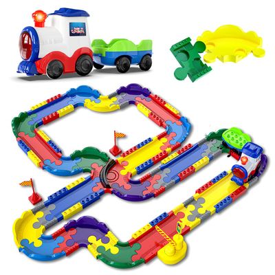 Mirana Block Rider Toy Train Set with Colorful & Multiple Track Layout - USB Rechargeable Type-C Engine - Various Sound Modes - New York, Chicago - Fun Play for Kids 1-8 Years (Medium - 82 Pcs)