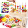 INIFEIDALA Toddler Learning Montessori Toys for 3 4 5 6 Year Old,Rainbow Stacking & Lacing Beads & Matching Shape Stacker - Wooden Peg Board Beads Sequencing Toy Set - Fine Motor Skills Toys view 2