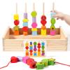 INIFEIDALA Toddler Learning Montessori Toys for 3 4 5 6 Year Old,Rainbow Stacking & Lacing Beads & Matching Shape Stacker - Wooden Peg Board Beads Sequencing Toy Set - Fine Motor Skills Toys view 3