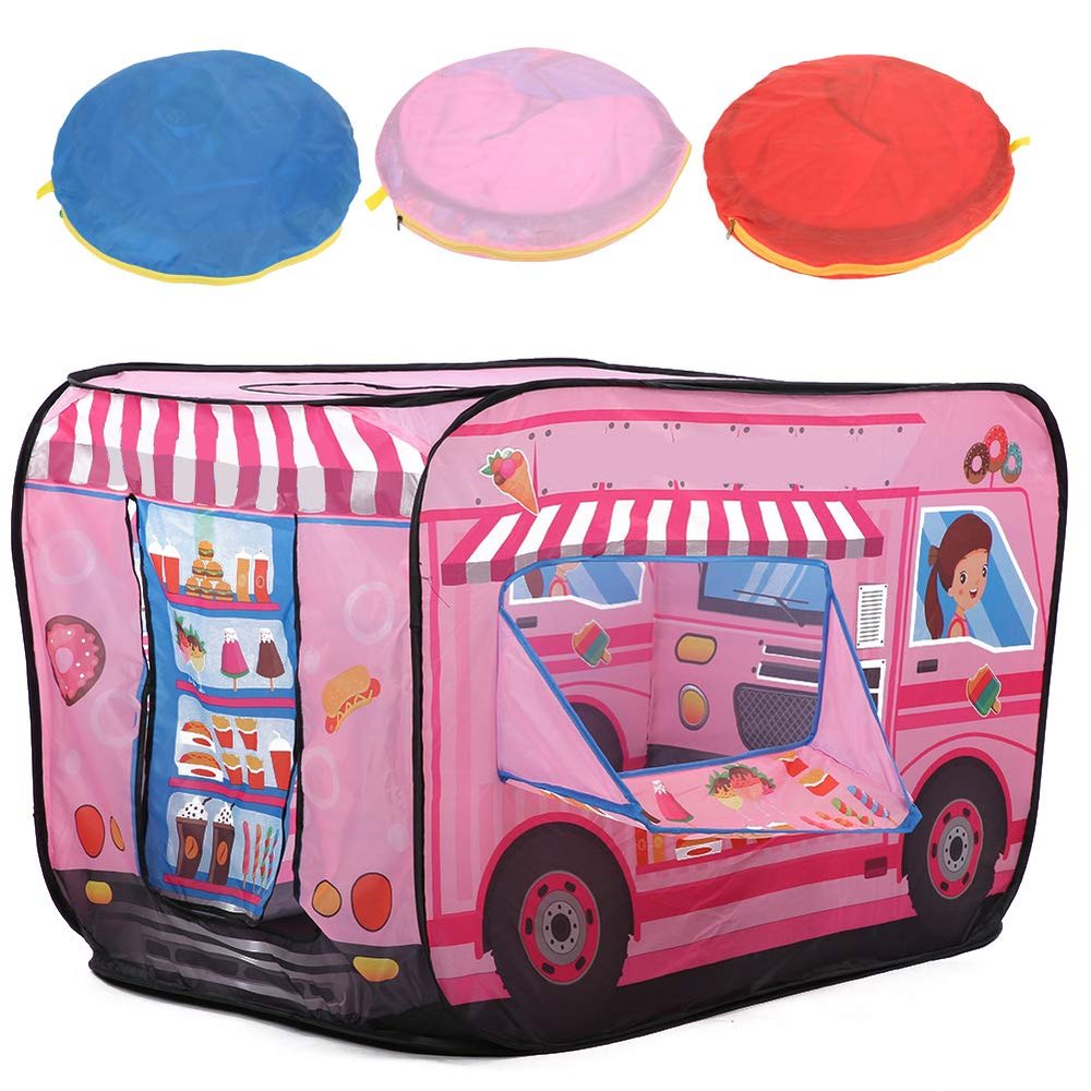 Foldable Children Play Tent, Ice Truck Fire Fighting Police Bus Theme, Children Up Playhouse for Outdoor Outdoor Games, Durable Camping Toy House for Boys Girls