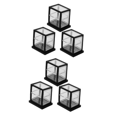 Abaodam 6pcs Miniature Transparent Bakery Display Cabinet for Dollhouse Decoration Double Layer Cake Stand Sliding Door Model for Store Scenes