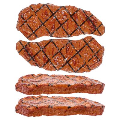 Abaodam 4pcs Artificial Steak Fake Food Props Realistic Cooked Roast Beef Simulation Meat Model for Kitchen Decor Photography Display Barbecue Scene