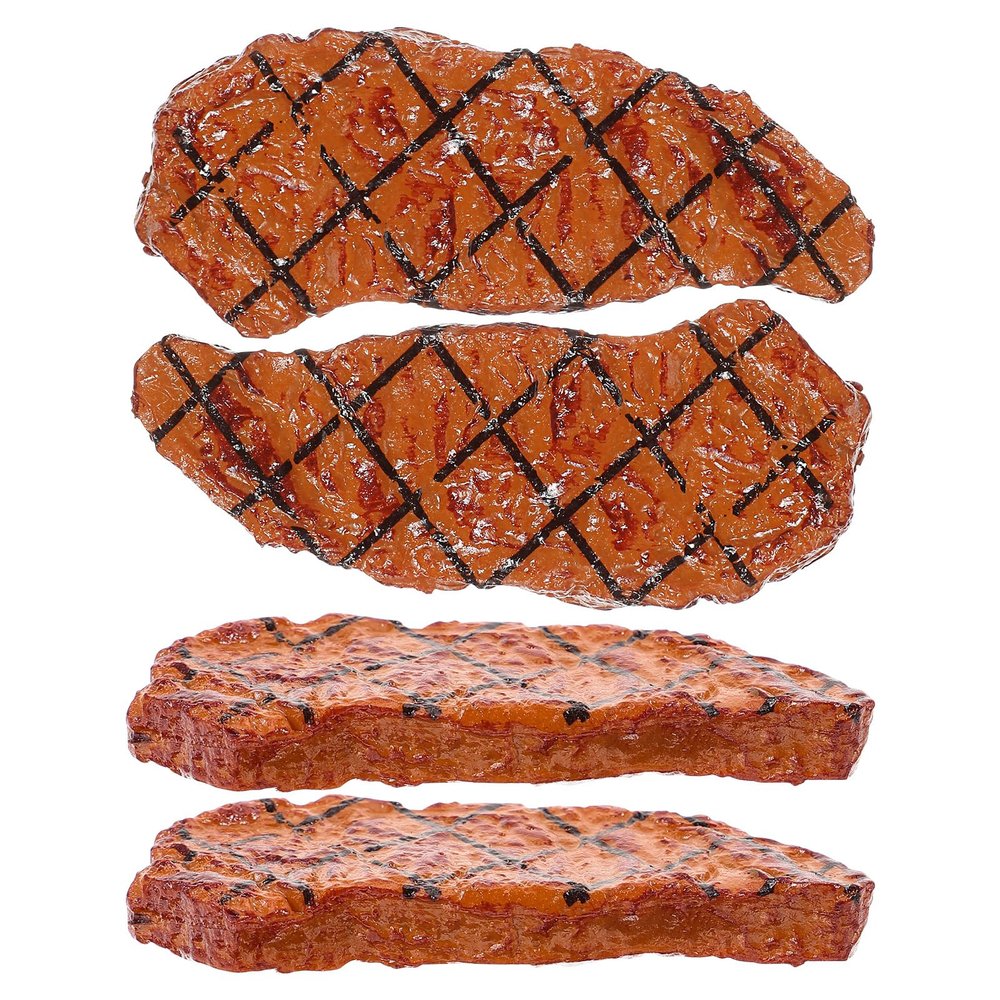Abaodam 4pcs Artificial Steak Fake Food Props Realistic Cooked Roast Beef Simulation Meat Model for Kitchen Decor Photography Display Barbecue Scene