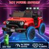 24V Powered Truck 2 Seater Kids Ride On Car,Parent Remote Control,4WD 800W Motor,3 Adjustable Speeds for Ages 3+,Built-in Music Player,Kids Electric Ride On Toys with Easy Assembly, Red view 3