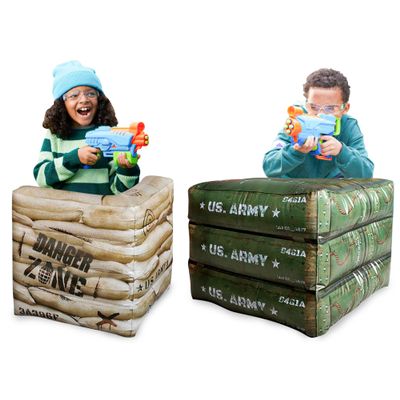 2-Piece Inflatable Combat Barricade Set Includes 1 Army Box and 1 Sandbag for Laser Tag, Water Blaster, Dart Blaster, and Action Game Parties