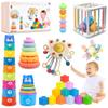 6 in1 Montessori Baby Toys 6-12 MonthsMontessori Toy for Babies 6-12 MonthsIncl 12pc Building Blocks &Silicone Pull String & Sensory Cube & Manhattan Ball& 2 Stacking Toys. Baby Development Toys view 1
