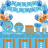 170pcs Cartoon Teacher Party Supplies for Girls Boys Teacher Happy Birthday Party Decorations Including Orange Blue Paper Plates Napkins Cups with Tablecloth Balloon Banner for 24 Guests view 1