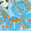 170pcs Cartoon Teacher Party Supplies for Girls Boys Teacher Happy Birthday Party Decorations Including Orange Blue Paper Plates Napkins Cups with Tablecloth Balloon Banner for 24 Guests view 4