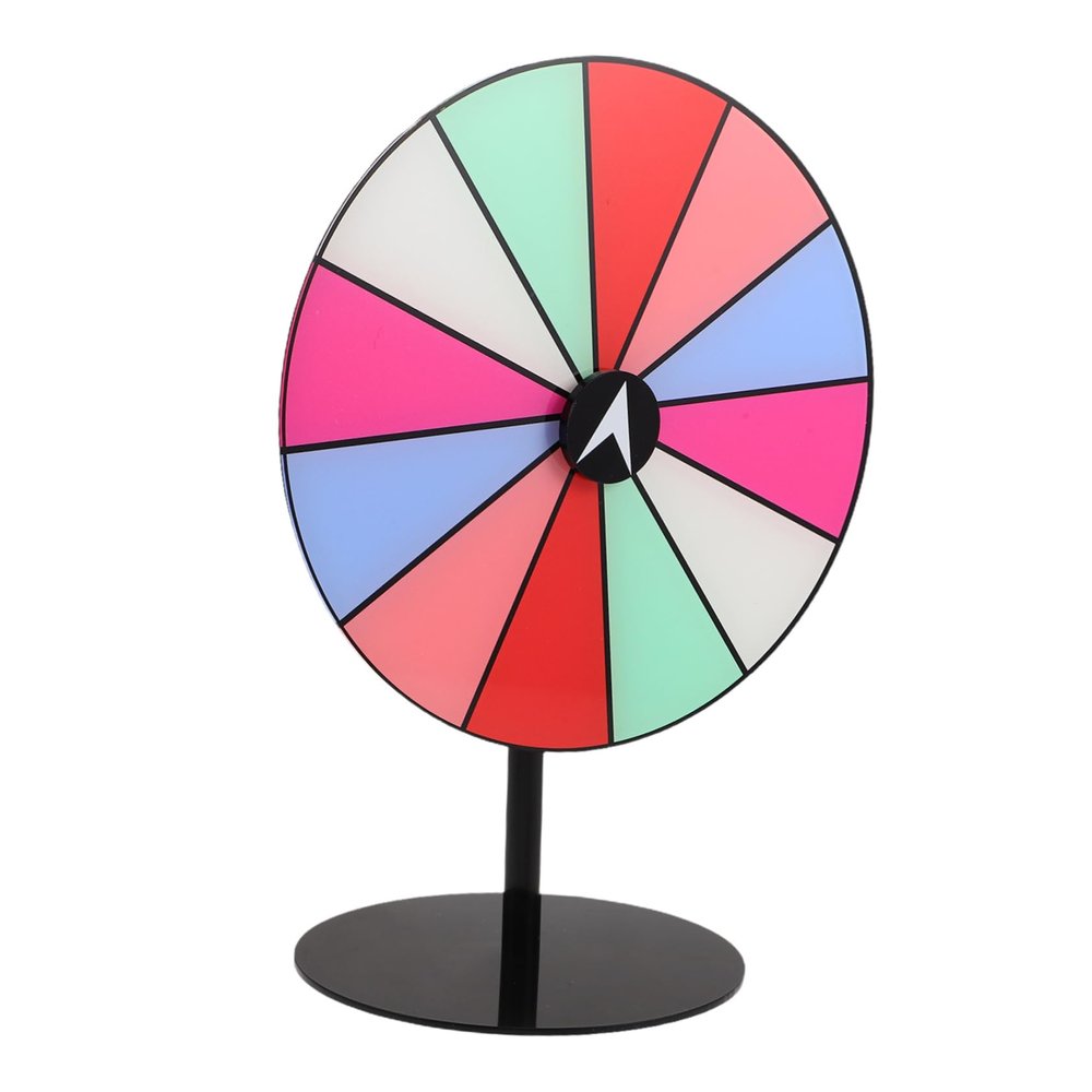 Amosfun Prize Wheel Stand Acrylic Rainbow Color Tabletop Roulette for Parties Dry Erase for Prizes Fun Carnival Game