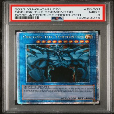 2023 Yu-Gi-Oh! LC (25th Anniv Ed) Obelisk Tormentor Secret Rare (Error GER) #LC01-EN001 (PSA 9)