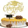 1 Pack Congrats 2025 Graduation Cake Topper Glitter Grad Cap Diploma 2025 Senior Cake Pick for School Graduation Theme Party Cupcake Decoration Supplies Gold view 1