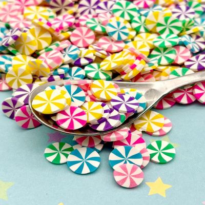 10mm Multicolor Peppermint Polymer Clay Sprinkles, Rainbow Candy Nail Art Slices, Miniature Faux Mint Embellishments for Crafts - Non Edible (Multicolor, 30 gram Bag)