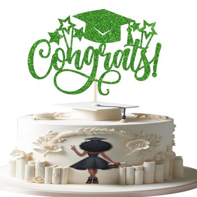 1 Pack Congrats 2025 Graduation Cake Topper Glitter Grad Cap Diploma 2025 Senior Cake Pick for School Graduation Theme Party Cupcake Decoration Supplies Green