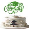 1 Pack Congrats 2025 Graduation Cake Topper Glitter Grad Cap Diploma 2025 Senior Cake Pick for School Graduation Theme Party Cupcake Decoration Supplies Green view 1
