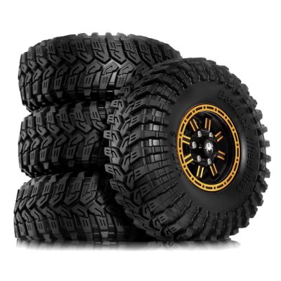 1.9 Mud Tires Set Aluminum Beadlock Compatible with FCX10 SCX10 Pro SCX10 UTB18 TRX4 Redcat Gen8 7VS4-10 1/10 RC Crawler Car(Yellow)