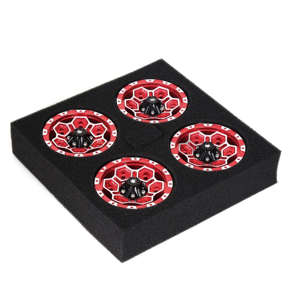4PCS Metal 1.9 Beadlock Rim Hive Hub Compatible with 1:10 RC Crawle 90046 AXI03007 TRX4(4pcs red)