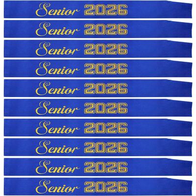 10 Pcs Senior Sashes Class of 2026 Gold Glitter Letter Celebration Competition Sash Graduation Party Supplies Blue