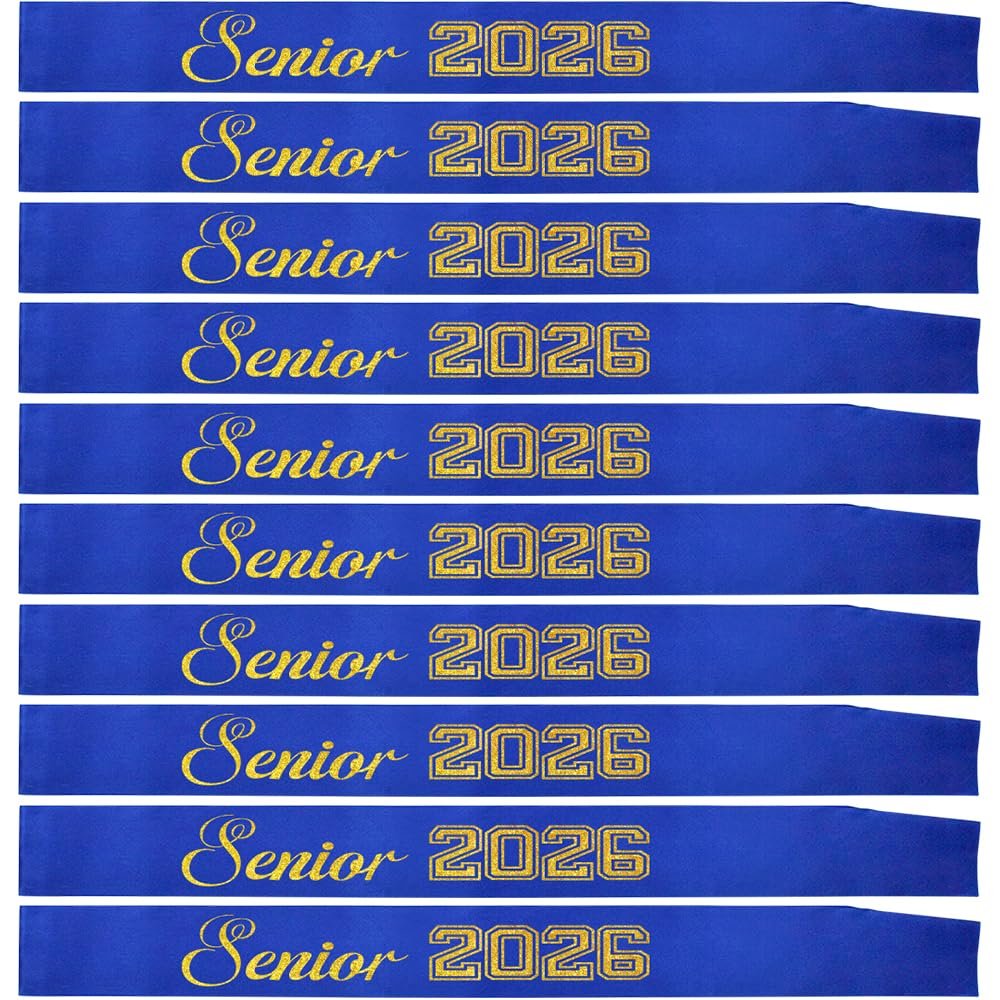 10 Pcs Senior Sashes Class of 2026 Gold Glitter Letter Celebration Competition Sash Graduation Party Supplies Blue