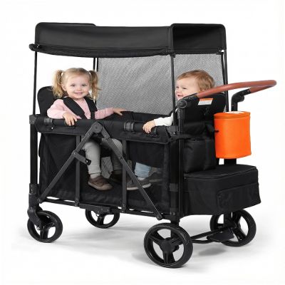 Stroller Wagon with Adjustable Handle Includes Canopy & Organizer, Foldable and Convenient for Storage (Black)