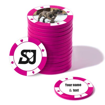 100-1000 Custom Poker Chips, 37/40mm Plastic Poker Chips with Personalized Logo, Image or Text, Double Sided Full Color Print Custom Tokens for Bar, Party, Poker Game, Casino Night (Rose Red, 40MM)