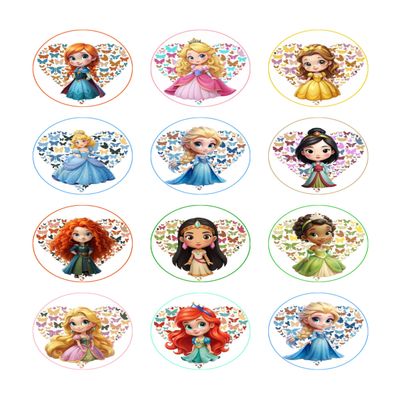 12x Child Princesses Cupcake Toppers - Princess - Happy Birthday - Uncut Edible on Wafer Paper - Themed Decorations - Party
