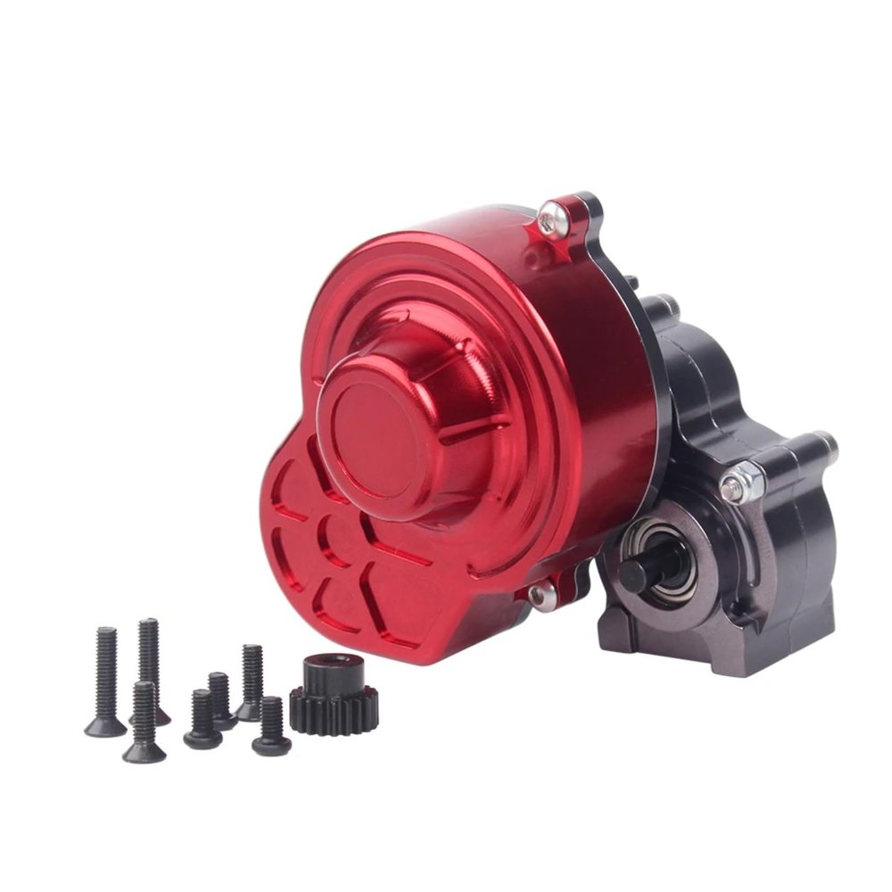 QTUONVD RC Upgrade Parts for Axial for SCX10 Upgrade Parts 1/10 RC Crawler Car Complete Metal for SCX10 Gearbox Transmission with Gear(Red)