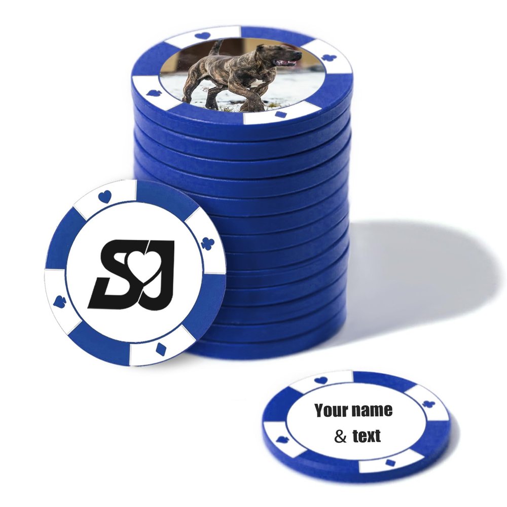 100-1000 Custom Poker Chips, 37/40mm Plastic Poker Chips with Personalized Logo, Image or Text, Double Sided Full Color Print Custom Tokens for Bar, Party, Poker Game, Casino Night (Blue, 40MM)