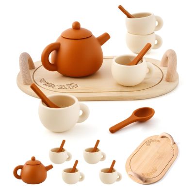 Samonyed Silicone Tea Set for Toddlers Kids Tea Set for Girls & Boys, Pretend Play Tea Party Set with Teapot, Cups & Spoons Safe Tea Sets for Toddlers 3-5 Years Old