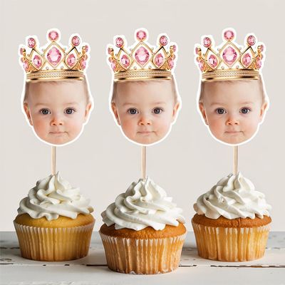 Personalized Crown Cupcake Toppers Custom Party Hat Cupcake Toppers and Fun Face-Cutout Dessert Toppers for Birthday, Wedding, and Graduation Party Decorations (Colour-1)