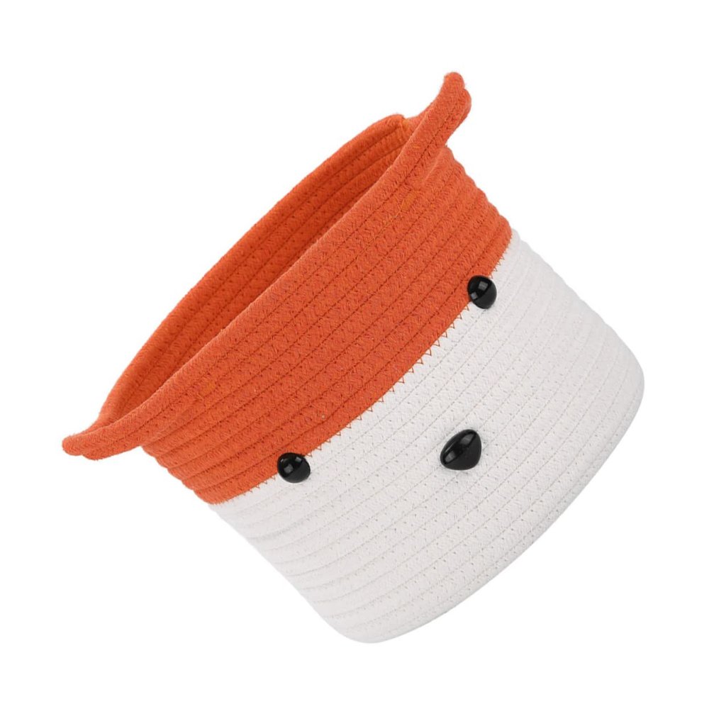 ABOOFAN 1Pc Cute Cartoon Foxes Woven Storage Basket Versatile Cotton Rope Organizer for Home Office Orange White Design with Handles for Desktop Items
