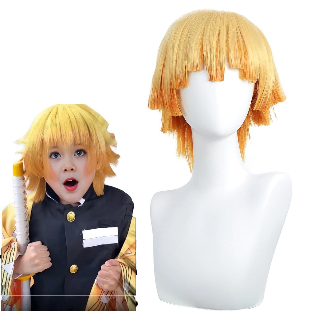 abouder Zenitsu Wig for Kids Agatsuma Wigs Heat Resistant Hair with Wig Cap Halloween Costume