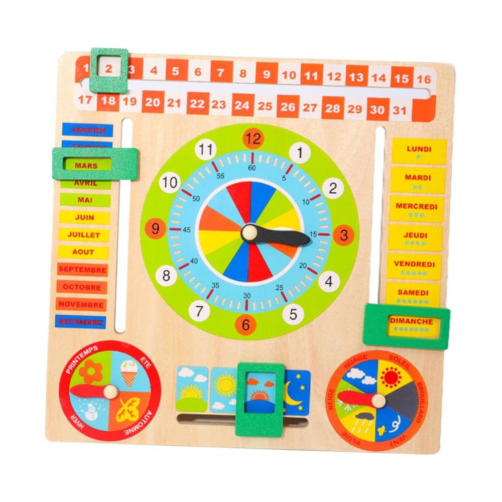 Vaguelly Multi-Functional Wooden Clock Toy for Boy Girl and Cognition Board Bright Colors Educational Puzzle Plaything for Toddlers for Learning Activities and