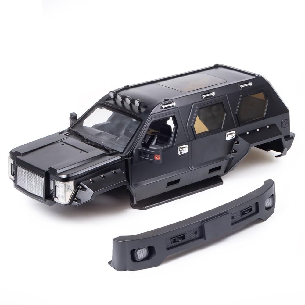 1/10 RC Crawler Hard Body Shell Kit - 324mm Wheelbase George Patton Off-Road Body for AXIAL SCX10 TRX-4, Unassembled Black Plastic Shell with Interior & Accessories (Black)