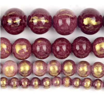 4/6/8/10mm Plated Gold Jades Round Loose Natural Stone Beads for Making DIY Bracelet Handmade Accessories,Win Red,10mm Approx 37pcs