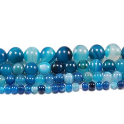 4 6 8 10 12 Mm Loose Beads Natural Blue Striped Agates Natural Stone Round Spacer Beads for DIY Making,Blue, 10mm X 38pcs