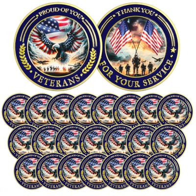ASmileIndeep Military Challenge Coins - Veterans Challenge Coin Thank You for Your Service Coin Military Coins Proud Veterans Tribute Coin Military Appreciation Gift (24Pcs)