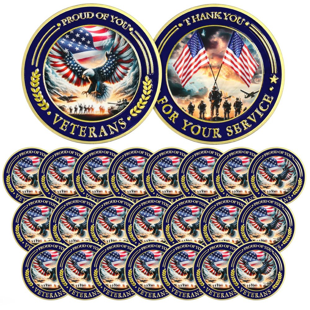ASmileIndeep Military Challenge Coins - Veterans Challenge Coin Thank You for Your Service Coin Military Coins Proud Veterans Tribute Coin Military Appreciation Gift (24Pcs)