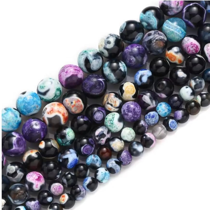 6/8/10mm Natural Stone Beads Fire Agate Round Loose Spacer Beads for Making DIY Bracelet Necklace Earrings 15",Multicolor, 10mm 35 to 37pcs
