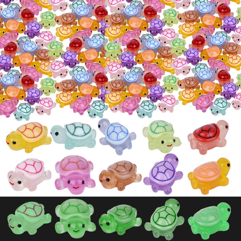50PCS Mini Turtles Luminous Mini Resin Animals Sea Resin Turtle Figurines, Plastic Ocean Tiny Turtles to Hide, Glow in the Dark Plastic Tortoises for Micro Landscape Little Garden Decor Party Gifts