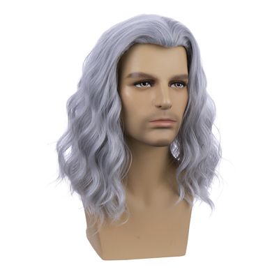 DUDUWIG Boys Gray Wig Children Long Grey Middle Part Wig Kids Grandpa Wavy Curly Synthetic Wigs Cosplay Hair Wigs