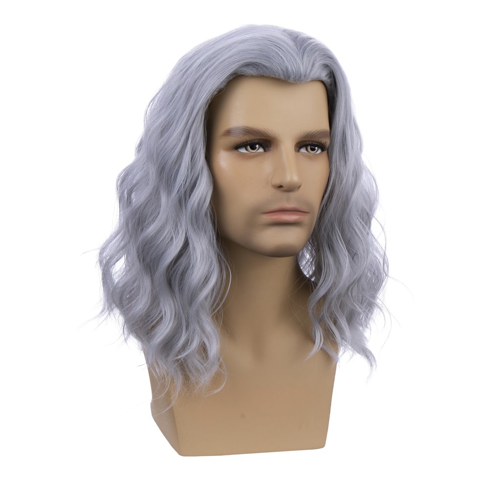 DUDUWIG Boys Gray Wig Children Long Grey Middle Part Wig Kids Grandpa Wavy Curly Synthetic Wigs Cosplay Hair Wigs