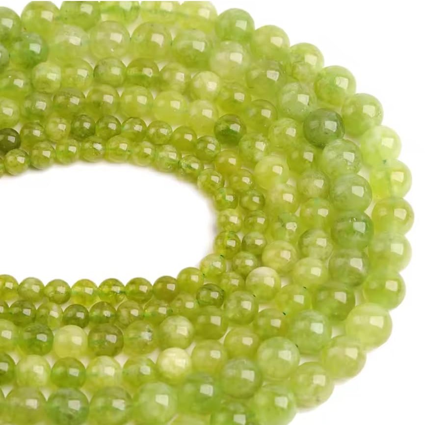 6/8/10mm Olivine Beads Round Natural Chrysolite for Making DIY Bracelet Necklace,Olivine,6mm About 62Pcs