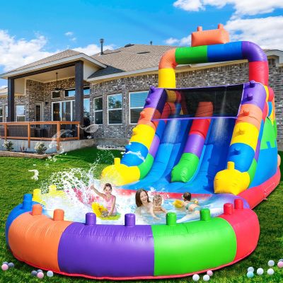 26FT(L) Commercial Grade Water Slide for Adults, (Doul Lane) (Heavy Duty Full PVC) (Big Airtight Splash Water Pool), (1100w Blower), Inflatable Waterslide for Backyard, Outdoor Slide Park