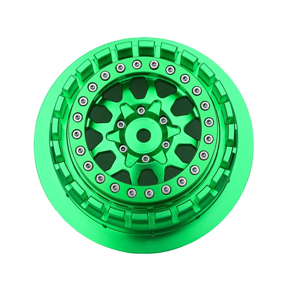 BeaxTurbo Racing Upgrade Parts RC CNC Aluminum Beadlock Wheel V2 Proline Hyrax Tire for Traxxas UDR 1/7 Green 1PCS (Green/Green)