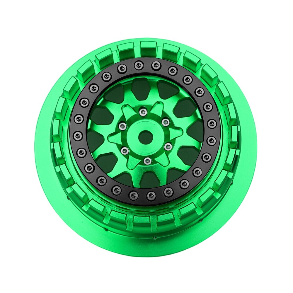 BeaxTurbo Racing Upgrade Parts RC CNC Aluminum Beadlock Wheel V2 Proline Hyrax Tire for Traxxas UDR 1/7 Green 1PCS (Green/Black)