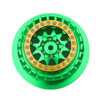 BeaxTurbo Racing Upgrade Parts RC CNC Aluminum Beadlock Wheel V2 Proline Hyrax Tire for Traxxas UDR 1/7 Green 1PCS (Green/Gold)