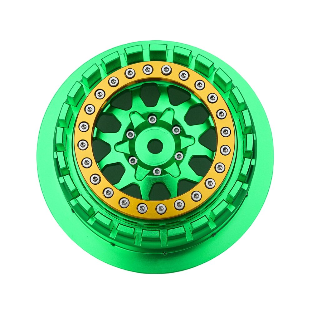 BeaxTurbo Racing Upgrade Parts RC CNC Aluminum Beadlock Wheel V2 Proline Hyrax Tire for Traxxas UDR 1/7 Green 1PCS (Green/Gold)
