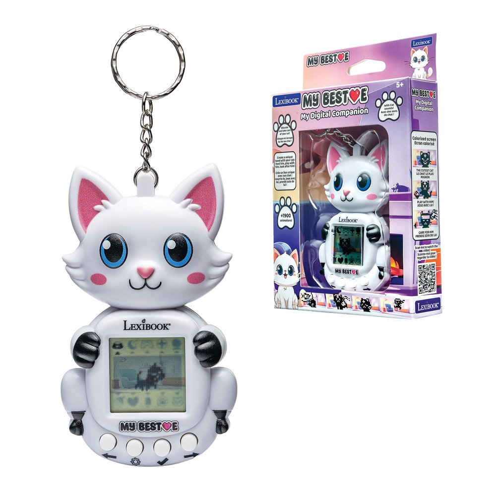 Lexibook, My Best-E Chat Virtual Pet Console, 1900+ Animations, 3 Mini Games, Compact and Lightweight Keychain Format, JLMBCAT